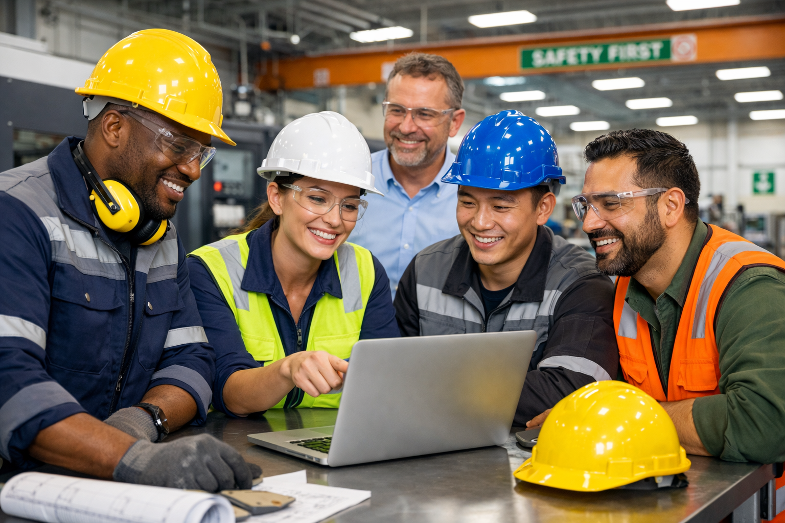 Equipe de trabalhadores em ambiente industrial